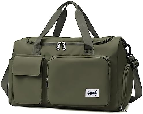 Travel Duffel Bag with Shoes Compartment Sports Gym Bag with Dry Wet Separated Pocket for Men and Women, Overnight Bag Weekender Bag Training Handbag Yoga Bag – Olive Green