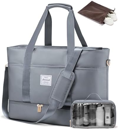 LOVEVOOK Travel Duffle Bag, Weekender Bags for Women with Shoes Compartment, Gym Duffel Bag Carry on Overnight Travel Bags with Toiletry Bag, Tote Hospital Bag for Women Labor Delivery, 3Pcs Set
