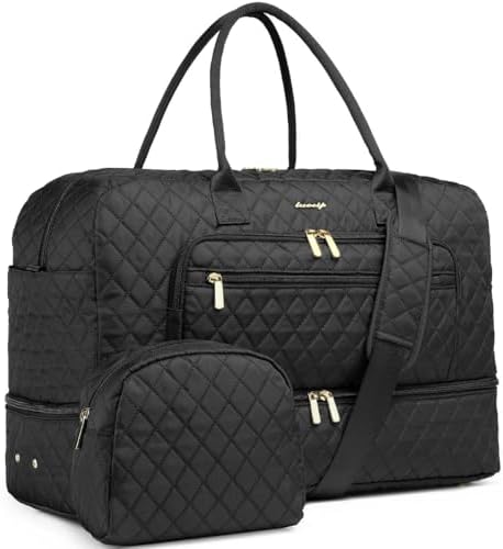 Large Women Travel Duffle Bag – Carry on Overnight Bag Weekend Travel Duffel Tote Bag Yoga Gym Bag with Wet Pocket Toiletry Weekender Overnight Bag for Travel Business Trips Sport Hospital Black