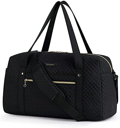 BAGSMART Travel Duffle Bag 31L Quilted Weekender Overnight Bag for Women, Large Carry On Airport Bag with Wet Pocket & Shoe Bag for Travel, Business Trips, Sports (Black-Basic version)