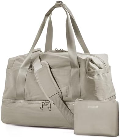 Weekender Bags for Women, BAGSMART Travel Duffel Bags with Shoe Compartment,Personal Item Travel Bag for Airlines, Carry on Overnight Tote Bag with Toiletry Bag(Beige,2pcs)