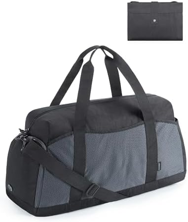 BAGSMART Foldable Duffle Bag for Women – 35L Carry On Weekender Overnight Sports Duffel with Shoe Compartment, Personal Item Travel Workout Bag for Travel Yoga, Black