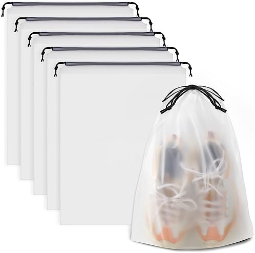 Clear Shoe Bags for Travel 5 PCS, 15.7″ x 11.8″ Travel Shoe Bags for Packing, Waterproof Drawstring Travel Shoe Storage Bag, Travel Essentials for Men and Women
