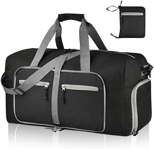 Dimayar 65L Travel Duffle Bag for Men Women – Foldable Duffel Bag with Shoes Compartment – Overnight Bags Waterproof & Tear Resistant(Black)